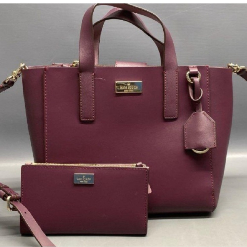 Kate Spade New York Plum Leather Crossbody Shoulder Hand Bag & matching wallet
